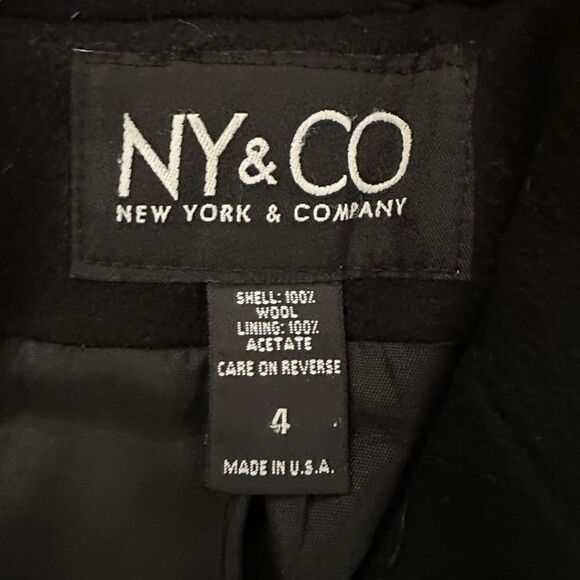 NY&CO ~ Women’s Black Overcoat ~ 100% Wool ~ freshly dry cleaned ~ size 4 - Picture 7 of 8